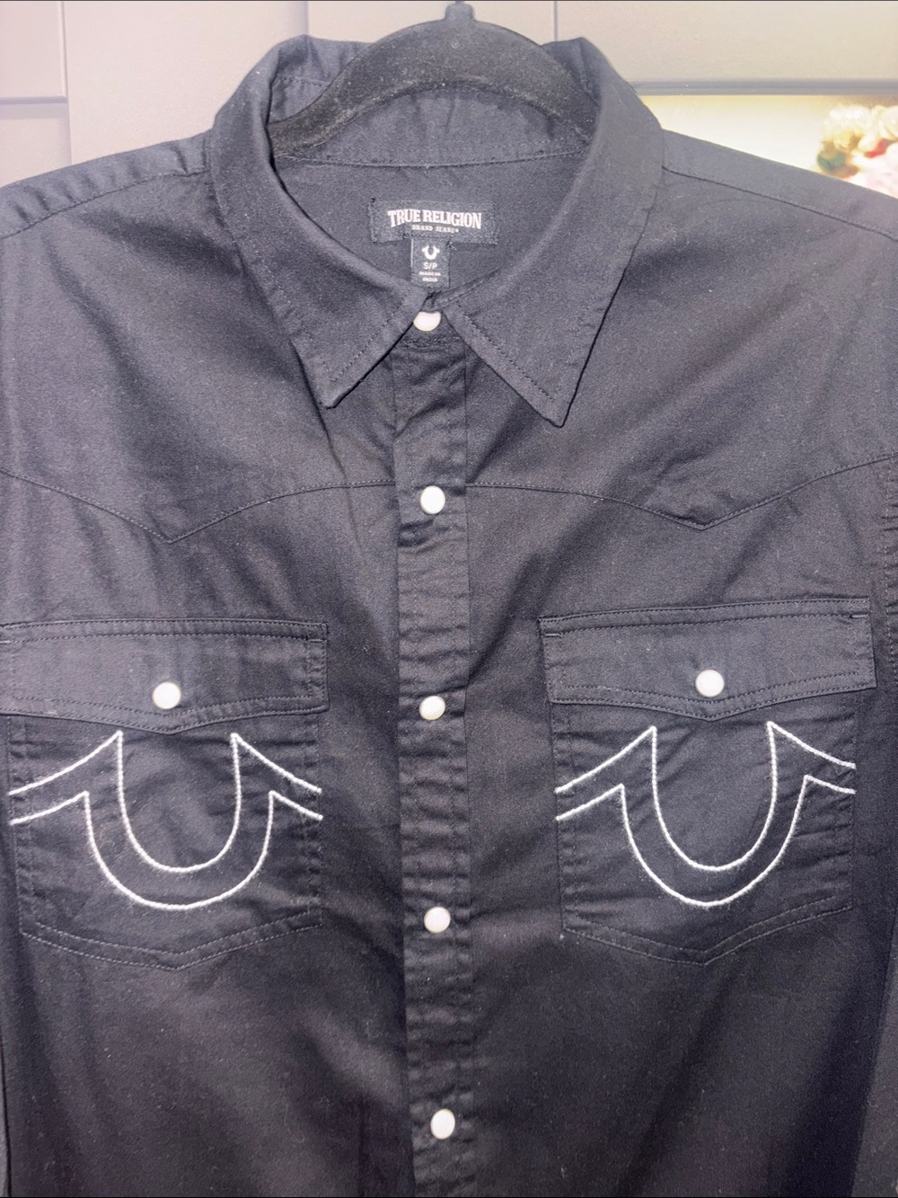 True Religion Black Western Snap Shirt with Contrast Stitching